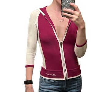 Y2K Bebe Sport Vintage Logo Zip-Up Hooded Sweater pink off white 2000s Barbie